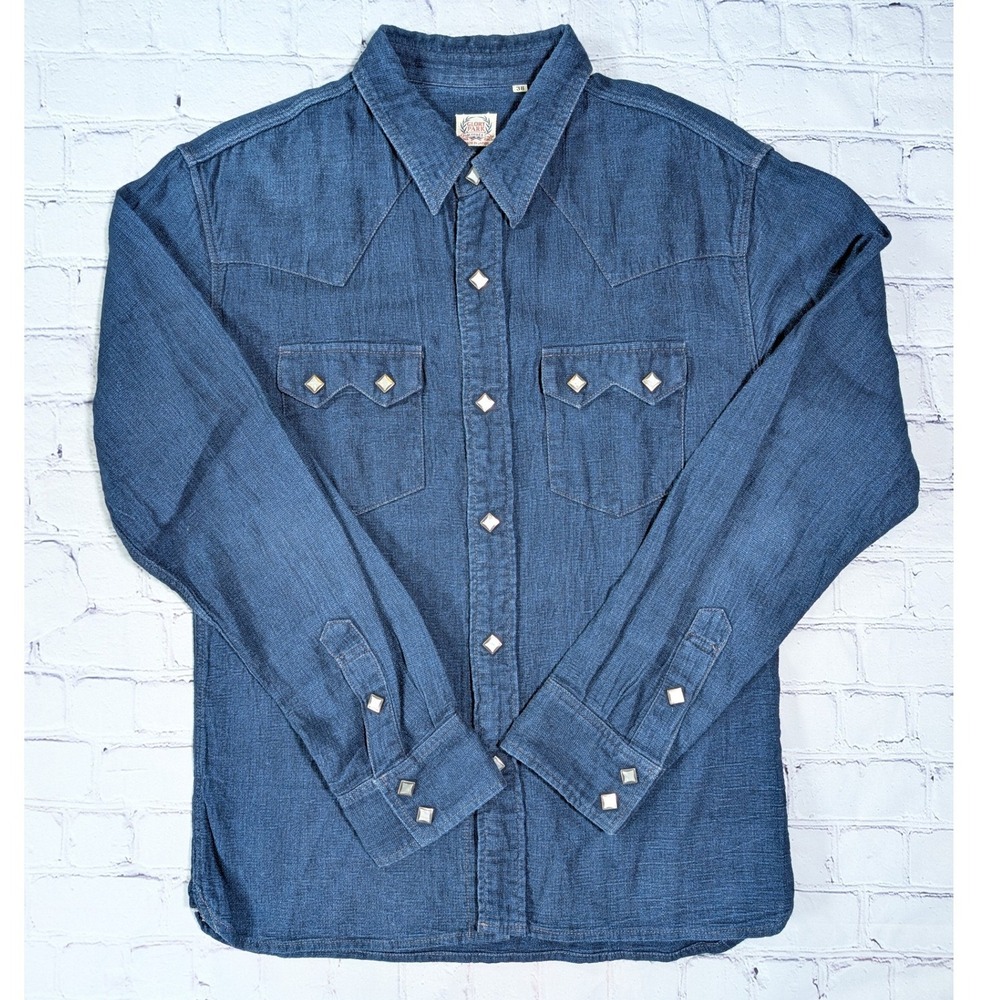 The Flat Head Glory Park Selvedge Western Shirt Mens 38 Indigo Japan